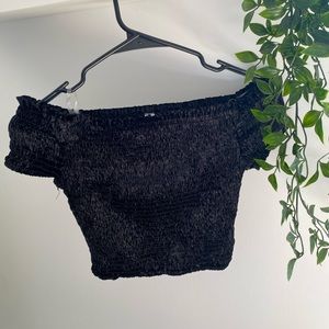 BLUEBLUSH- Off Shoulder Black Crop Top